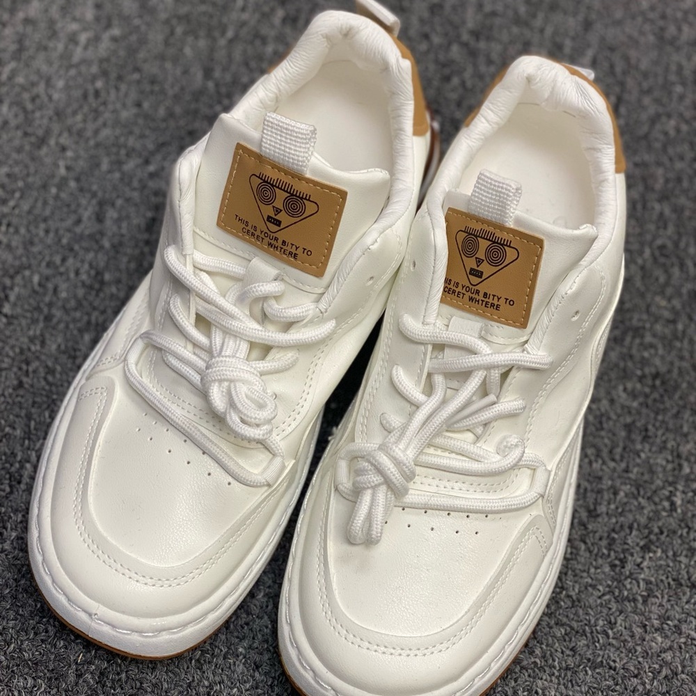 Women's White and Tan Sneakers